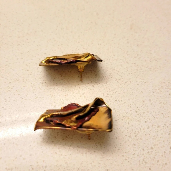 ❤️ 3 for $35 brass copper abstract art artistic  handmade earrings - Picture 6 of 8